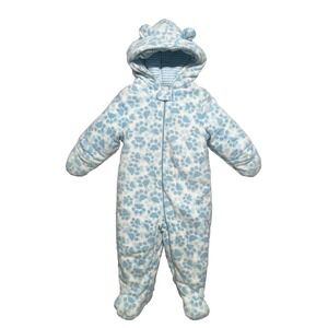 Small Wonders Snowsuit Outwear Fleece Baby 12 Months Zip Up Blue Paw Print